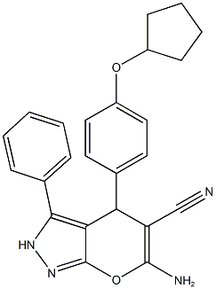 6-amino-4-[4-(cyclopentyloxy)phenyl]-3-phenyl-2,4-dihydropyrano[2,3-c]pyrazole-5-carbonitrile Structure