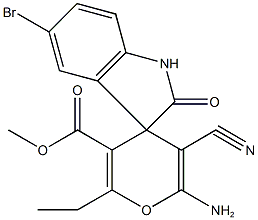methyl 6'-amino-5-bromo-5'-cyano-2'-ethyl-1,3-dihydro-2-oxospiro[2H-indole-3,4'-(4'H)-pyran]-3'-carboxylate,825603-22-3,结构式