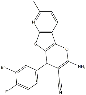 2-amino-4-(3-bromo-4-fluorophenyl)-7,9-dimethyl-4H-pyrano[2',3':4,5]thieno[2,3-b]pyridine-3-carbonitrile,825603-25-6,结构式