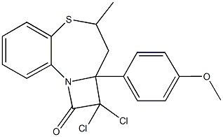 2,2-dichloro-2a-(4-methoxyphenyl)-4-methyl-2,2a,3,4-tetrahydro-1H-azeto[2,1-d][1,5]benzothiazepin-1-one Struktur