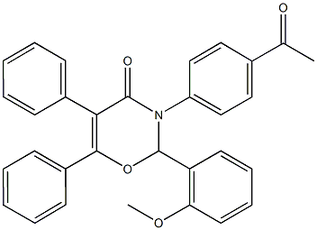 3-(4-acetylphenyl)-2-(2-methoxyphenyl)-5,6-diphenyl-2,3-dihydro-4H-1,3-oxazin-4-one Structure