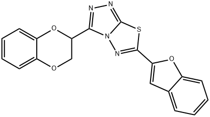 6-(1-benzofuran-2-yl)-3-(2,3-dihydro-1,4-benzodioxin-2-yl)[1,2,4]triazolo[3,4-b][1,3,4]thiadiazole 化学構造式