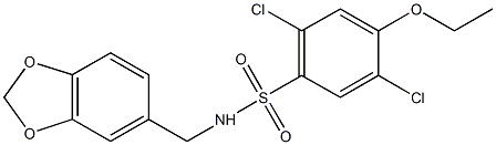 N-(1,3-benzodioxol-5-ylmethyl)-2,5-dichloro-4-ethoxybenzenesulfonamide 化学構造式