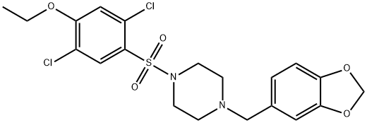 4-{[4-(1,3-benzodioxol-5-ylmethyl)-1-piperazinyl]sulfonyl}-2,5-dichlorophenyl ethyl ether Structure