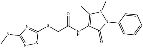 N-(1,5-dimethyl-3-oxo-2-phenyl-2,3-dihydro-1H-pyrazol-4-yl)-2-{[3-(methylsulfanyl)-1,2,4-thiadiazol-5-yl]sulfanyl}acetamide 化学構造式