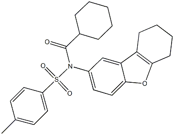 N-(cyclohexylcarbonyl)-4-methyl-N-(6,7,8,9-tetrahydrodibenzo[b,d]furan-2-yl)benzenesulfonamide Struktur