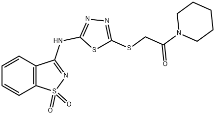 N-(1,1-dioxido-1,2-benzisothiazol-3-yl)-N-(5-{[2-oxo-2-(1-piperidinyl)ethyl]sulfanyl}-1,3,4-thiadiazol-2-yl)amine|