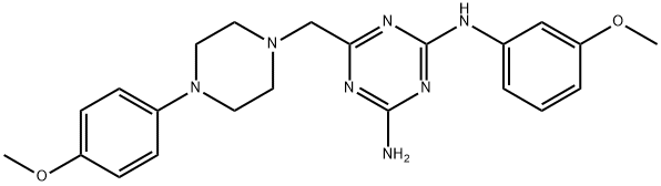 N-(4-amino-6-{[4-(4-methoxyphenyl)-1-piperazinyl]methyl}-1,3,5-triazin-2-yl)-N-(3-methoxyphenyl)amine 化学構造式