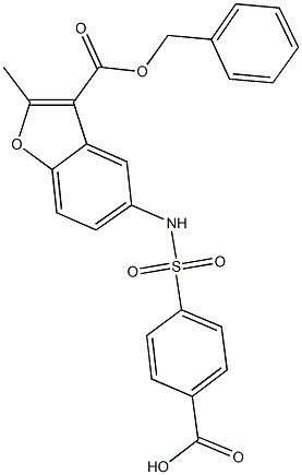 4-[({3-[(benzyloxy)carbonyl]-2-methyl-1-benzofuran-5-yl}amino)sulfonyl]benzoic acid Struktur