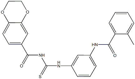 N-[3-({[(2,3-dihydro-1,4-benzodioxin-6-ylcarbonyl)amino]carbothioyl}amino)phenyl]-2-methylbenzamide 化学構造式