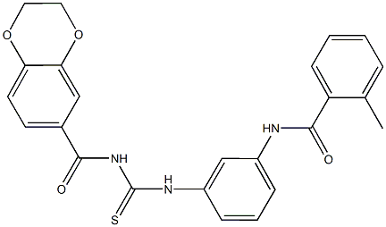 N-[3-({[(2,3-dihydro-1,4-benzodioxin-6-ylcarbonyl)amino]carbothioyl}amino)phenyl]-2-methylbenzamide 结构式