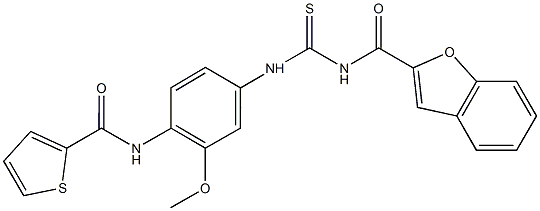N-[4-({[(1-benzofuran-2-ylcarbonyl)amino]carbothioyl}amino)-2-methoxyphenyl]-2-thiophenecarboxamide Structure