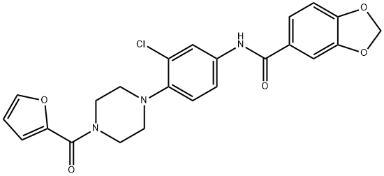 N-{3-chloro-4-[4-(2-furoyl)-1-piperazinyl]phenyl}-1,3-benzodioxole-5-carboxamide 化学構造式