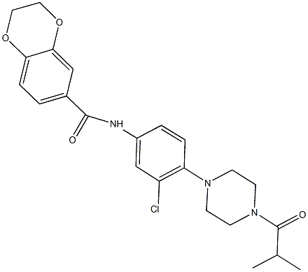 N-[3-chloro-4-(4-isobutyryl-1-piperazinyl)phenyl]-2,3-dihydro-1,4-benzodioxine-6-carboxamide 化学構造式