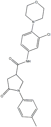N-[3-chloro-4-(4-morpholinyl)phenyl]-1-(4-methylphenyl)-5-oxo-3-pyrrolidinecarboxamide 结构式