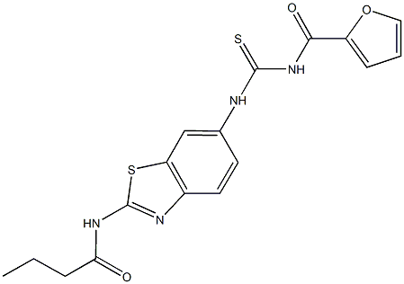 N-(6-{[(2-furoylamino)carbothioyl]amino}-1,3-benzothiazol-2-yl)butanamide Struktur