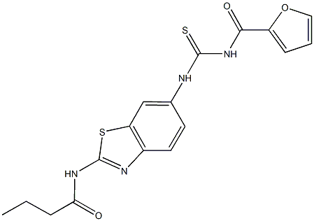 N-(6-{[(2-furoylamino)carbothioyl]amino}-1,3-benzothiazol-2-yl)butanamide Structure