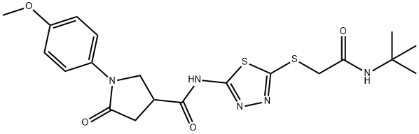 N-(5-{[2-(tert-butylamino)-2-oxoethyl]sulfanyl}-1,3,4-thiadiazol-2-yl)-1-(4-methoxyphenyl)-5-oxo-3-pyrrolidinecarboxamide 结构式