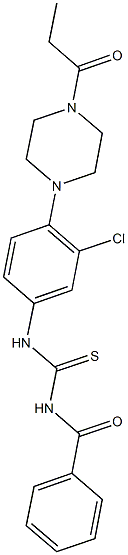 N-benzoyl-N'-[3-chloro-4-(4-propionyl-1-piperazinyl)phenyl]thiourea Structure