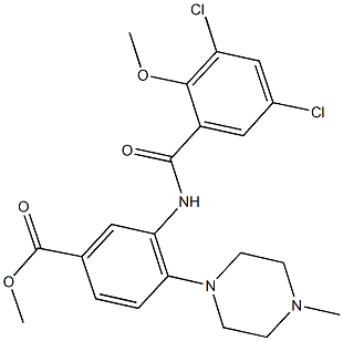 methyl 3-[(3,5-dichloro-2-methoxybenzoyl)amino]-4-(4-methyl-1-piperazinyl)benzoate 化学構造式