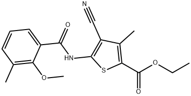 ethyl 4-cyano-5-[(2-methoxy-3-methylbenzoyl)amino]-3-methyl-2-thiophenecarboxylate Struktur