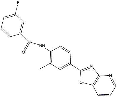 3-fluoro-N-(2-methyl-4-[1,3]oxazolo[4,5-b]pyridin-2-ylphenyl)benzamide 化学構造式