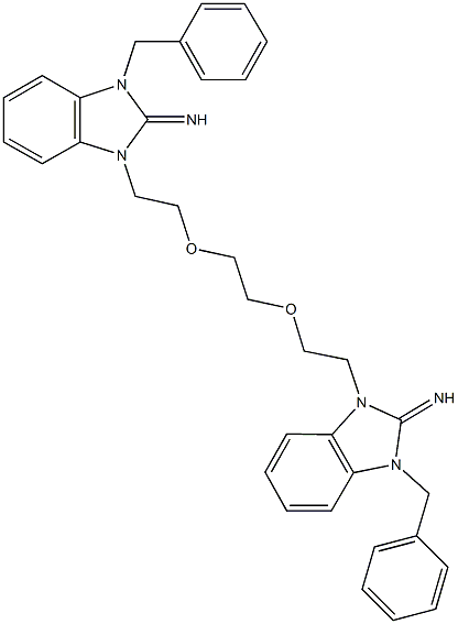 1-benzyl-3-(2-{2-[2-(3-benzyl-2-imino-2,3-dihydro-1H-benzimidazol-1-yl)ethoxy]ethoxy}ethyl)-1,3-dihydro-2H-benzimidazol-2-imine Struktur