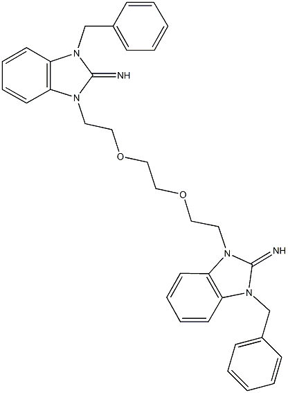 1-benzyl-3-(2-{2-[2-(3-benzyl-2-imino-2,3-dihydro-1H-benzimidazol-1-yl)ethoxy]ethoxy}ethyl)-1,3-dihydro-2H-benzimidazol-2-imine 化学構造式