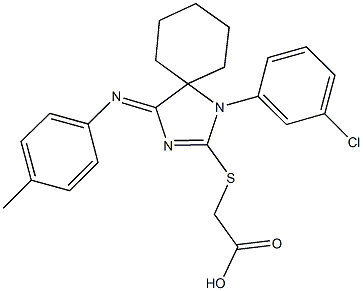 ({1-(3-chlorophenyl)-4-[(4-methylphenyl)imino]-1,3-diazaspiro[4.5]dec-2-en-2-yl}sulfanyl)acetic acid 结构式