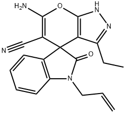 6-amino-3-ethyl-2,4-dihydropyrano[2,3-c]pyrazole-5-carbonitrile-4-spiro-3'-(1'-allyl-1',3'-dihydro-2'H-indol-2'-one)|