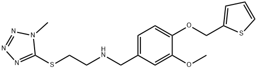 N-[3-methoxy-4-(2-thienylmethoxy)benzyl]-N-{2-[(1-methyl-1H-tetraazol-5-yl)sulfanyl]ethyl}amine 化学構造式