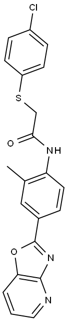 2-[(4-chlorophenyl)sulfanyl]-N-(2-methyl-4-[1,3]oxazolo[4,5-b]pyridin-2-ylphenyl)acetamide 化学構造式