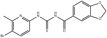N-(1,3-benzodioxol-5-ylcarbonyl)-N'-(5-bromo-6-methyl-2-pyridinyl)thiourea Structure