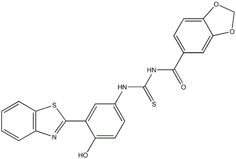 N-(1,3-benzodioxol-5-ylcarbonyl)-N'-[3-(1,3-benzothiazol-2-yl)-4-hydroxyphenyl]thiourea Structure