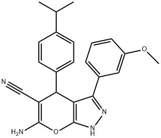 6-amino-4-(4-isopropylphenyl)-3-(3-methoxyphenyl)-2,4-dihydropyrano[2,3-c]pyrazole-5-carbonitrile Struktur