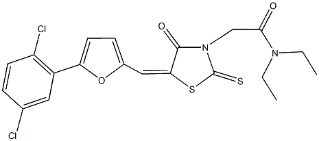 2-(5-{[5-(2,5-dichlorophenyl)-2-furyl]methylene}-4-oxo-2-thioxo-1,3-thiazolidin-3-yl)-N,N-diethylacetamide Struktur