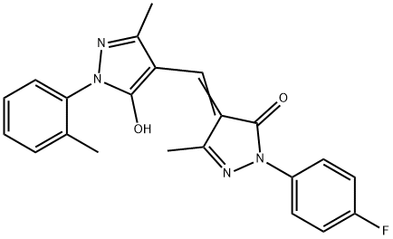 2-(4-fluorophenyl)-4-{[5-hydroxy-3-methyl-1-(2-methylphenyl)-1H-pyrazol-4-yl]methylene}-5-methyl-2,4-dihydro-3H-pyrazol-3-one Struktur