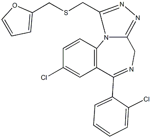 8-chloro-6-(2-chlorophenyl)-1-{[(2-furylmethyl)sulfanyl]methyl}-4H-[1,2,4]triazolo[4,3-a][1,4]benzodiazepine 结构式