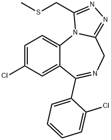 [8-chloro-6-(2-chlorophenyl)-4H-[1,2,4]triazolo[4,3-a][1,4]benzodiazepin-1-yl]methyl methyl sulfide,85677-79-8,结构式