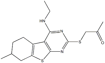 1-{[4-(ethylamino)-7-methyl-5,6,7,8-tetrahydro[1]benzothieno[2,3-d]pyrimidin-2-yl]sulfanyl}acetone,866733-71-3,结构式