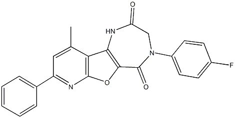 4-(4-fluorophenyl)-10-methyl-8-phenyl-3,4-dihydro-1H-pyrido[3',2':4,5]furo[3,2-e][1,4]diazepine-2,5-dione Struktur