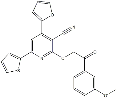4-(2-furyl)-2-[2-(3-methoxyphenyl)-2-oxoethoxy]-6-(2-thienyl)nicotinonitrile Struktur