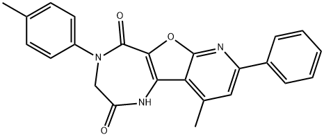 10-methyl-4-(4-methylphenyl)-8-phenyl-3,4-dihydro-1H-pyrido[3',2':4,5]furo[3,2-e][1,4]diazepine-2,5-dione 化学構造式