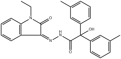 N'-(1-ethyl-2-oxo-1,2-dihydro-3H-indol-3-ylidene)-2-hydroxy-2,2-bis(3-methylphenyl)acetohydrazide 结构式