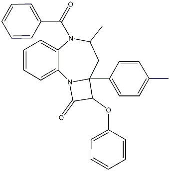 5-benzoyl-4-methyl-2a-(4-methylphenyl)-2-phenoxy-2a,3,4,5-tetrahydroazeto[1,2-a][1,5]benzodiazepin-1(2H)-one,869698-58-8,结构式