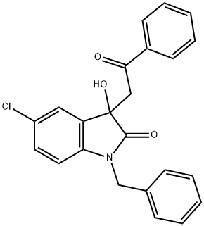 1-benzyl-5-chloro-3-hydroxy-3-(2-oxo-2-phenylethyl)-1,3-dihydro-2H-indol-2-one 化学構造式