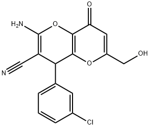 2-amino-4-(3-chlorophenyl)-6-(hydroxymethyl)-8-oxo-4,8-dihydropyrano[3,2-b]pyran-3-carbonitrile 结构式