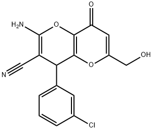 2-amino-4-(3-chlorophenyl)-6-(hydroxymethyl)-8-oxo-4,8-dihydropyrano[3,2-b]pyran-3-carbonitrile,873570-69-5,结构式