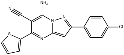 7-amino-2-(4-chlorophenyl)-5-(2-thienyl)pyrazolo[1,5-a]pyrimidine-6-carbonitrile 结构式