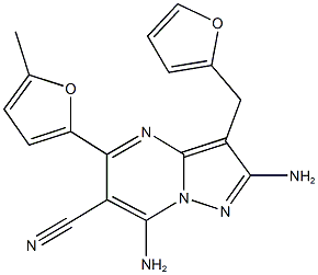 2,7-diamino-3-(2-furylmethyl)-5-(5-methyl-2-furyl)pyrazolo[1,5-a]pyrimidine-6-carbonitrile,874828-45-2,结构式